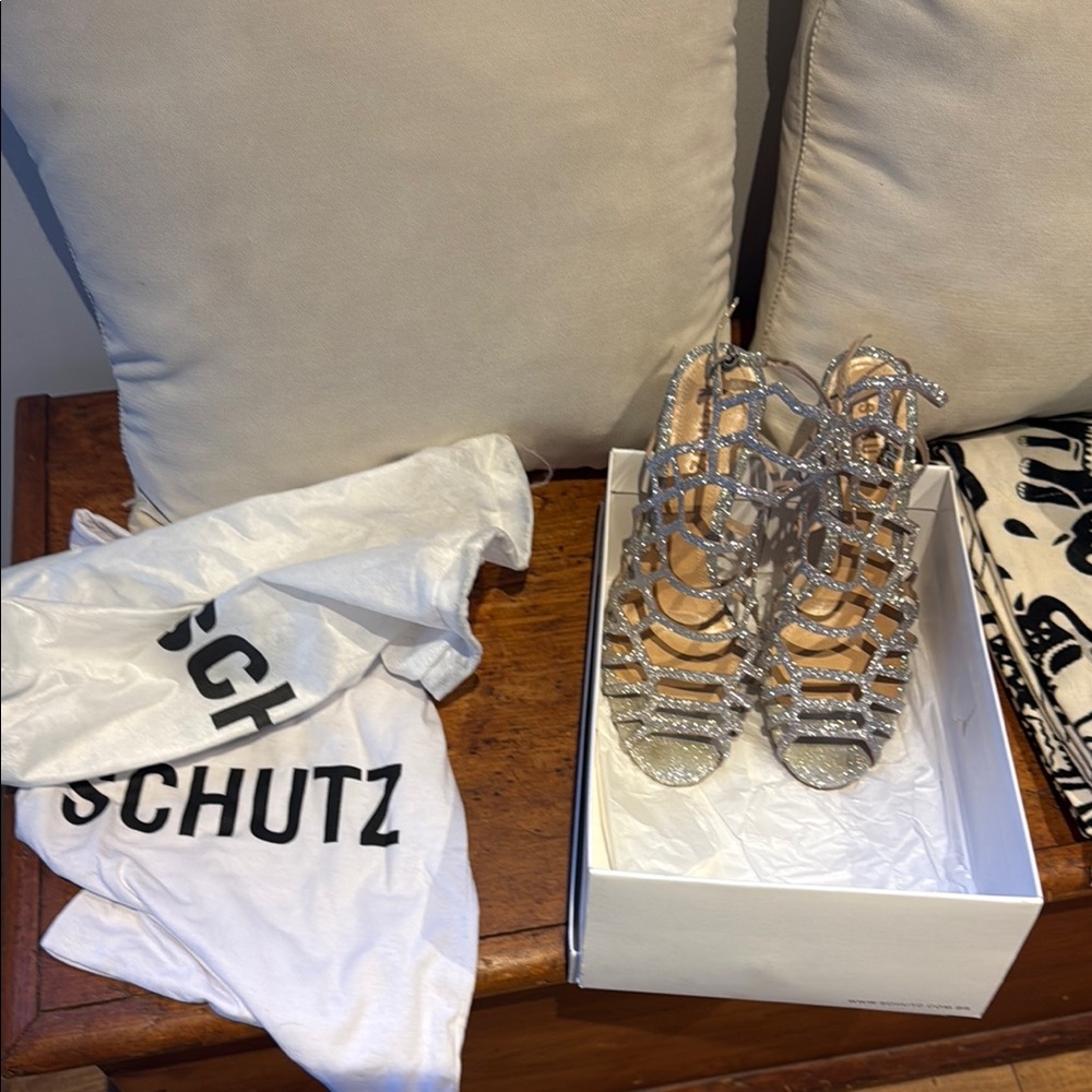Schutz Silver Strappy Heels